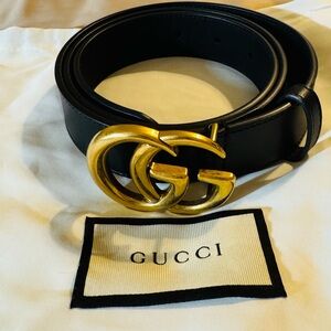 Gucci Dark Leather GG Marmont  Buckle Belt